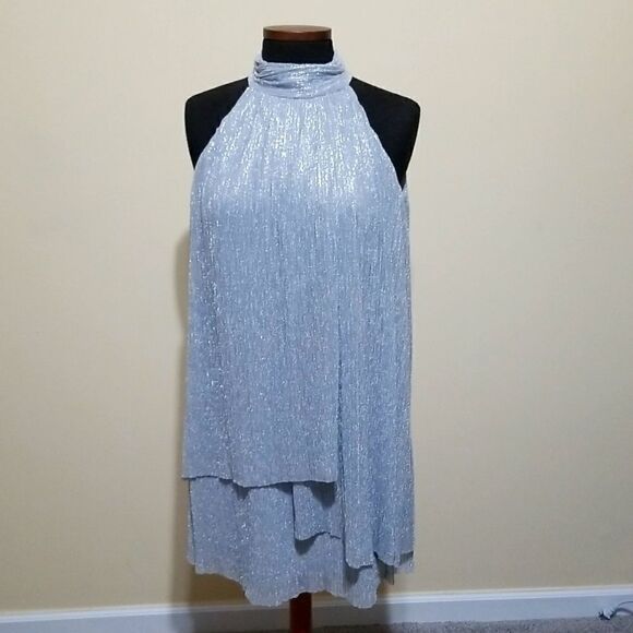 London Time Silver Metallic Dress size 4 - Picture 3 of 6